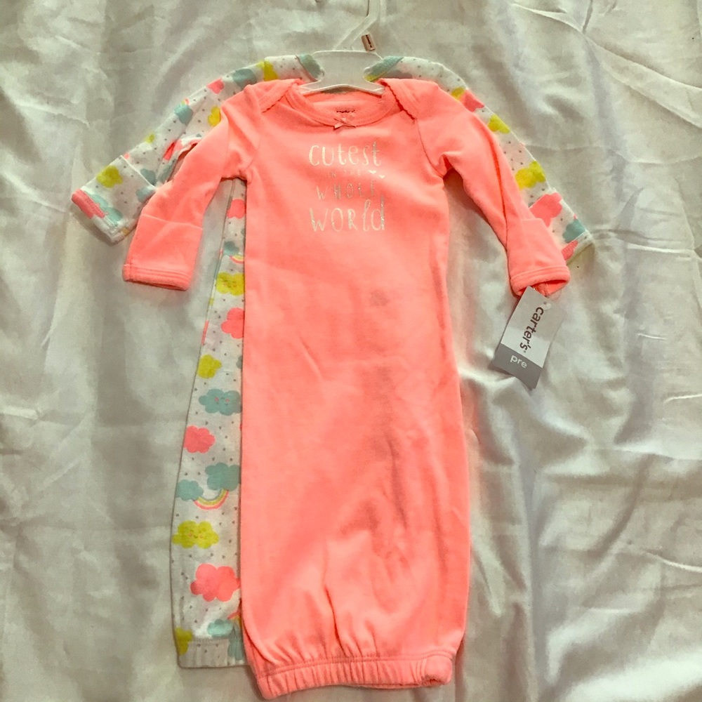 🌻Baby girl infant gown coral clouds preemie